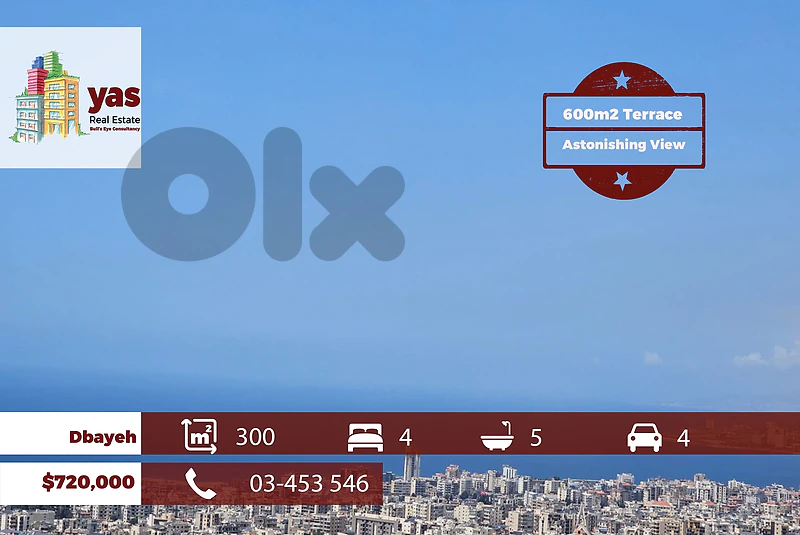 Dbayeh 300m2 | 600m2 Terrace | Prime Location | Astonishing View | OH