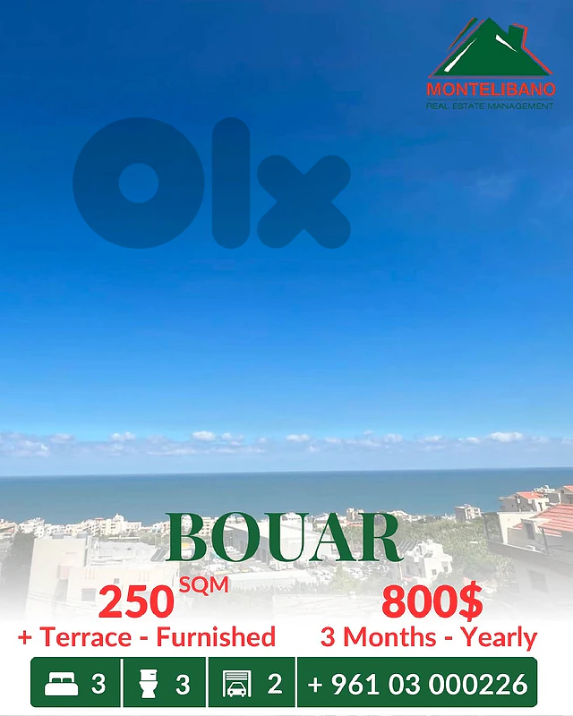 250 sqm Apartment For Rent in Bouar بوار with Terrace & Open Sea View