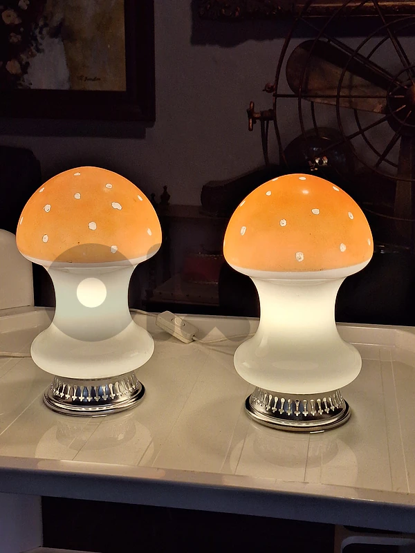 pair of italian opaline mushroome shaped lamps pair of italian opaline mushroome shaped lamps