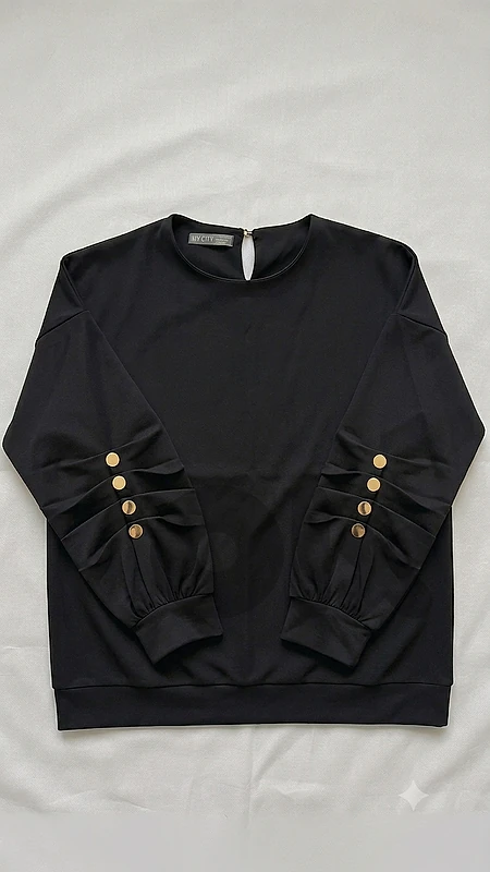 Brand New My City Black Long Sleeve Blouse with Gold Buttons -Size S/M