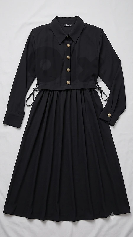 Elegant Kaf Black Shirt Dress with Gold Buttons (Like New) - Size M