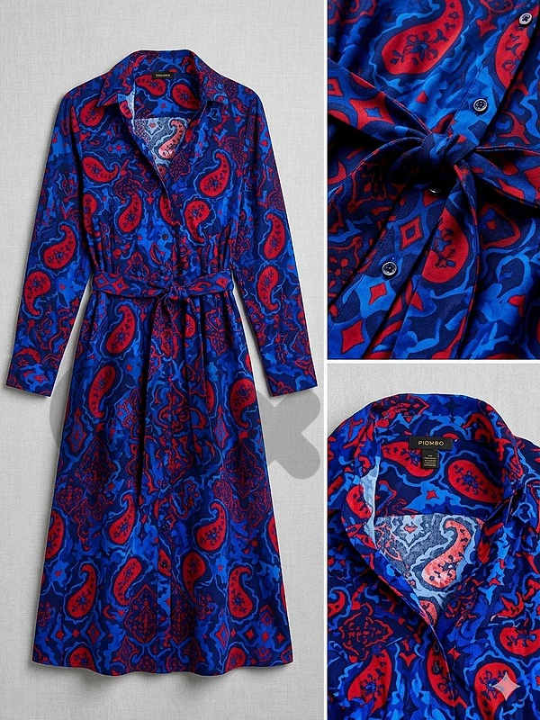 Piombo Women's Blue Paisley Midi Dress (Brand New - One Size)