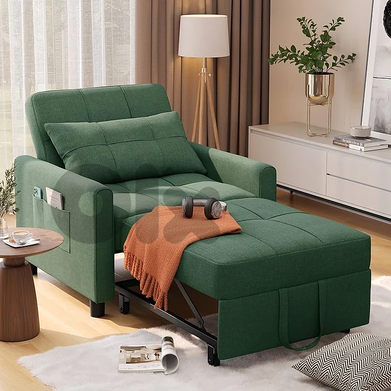 Aiho Convertible Sleeper Chair with Pillow & Pocket, 3-in-1 Sofa Bed