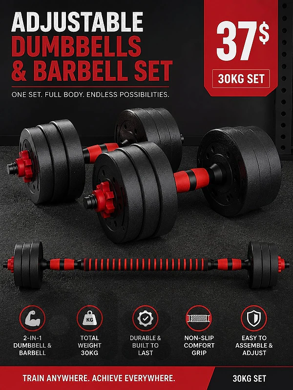 Adjustable Dambels and barbell set 30kg very good quality 37$