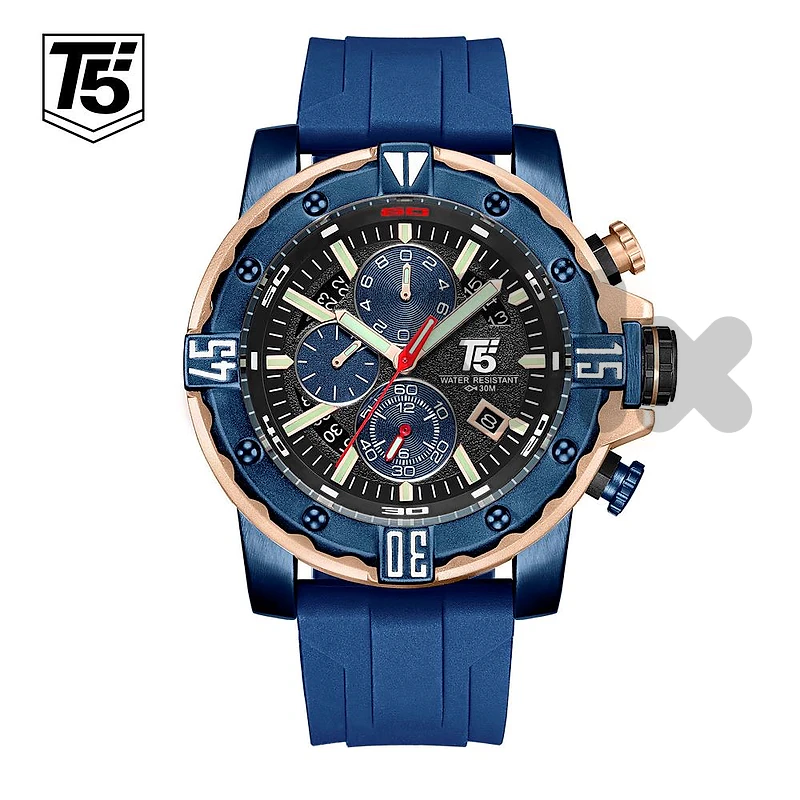 T5 Men's Waterproof Sport Watch – Blue Silicone