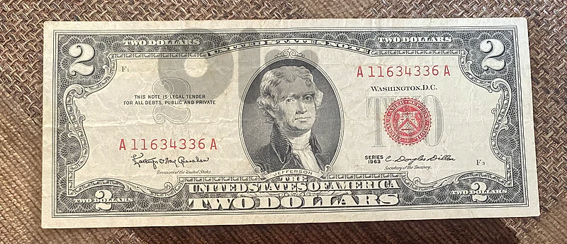 عملة عملات ٢$ رد سيل سنة ١٩٦٣ 2$ red seal banknote عملة عملات ٢$ رد سيل سنة ١٩٦٣ 2$ red seal banknote