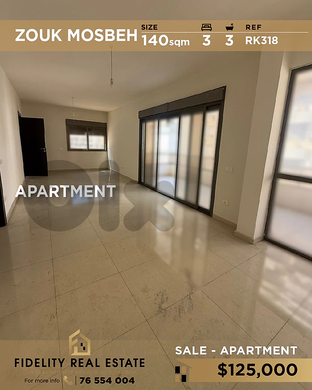 Apartment for sale Zouk Mosbeh RK318  شقة  للبيع في زوق مصبح،