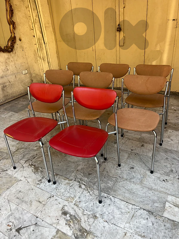 Mid-century 8 Tubular dining chairs chrome 1970’s 600$