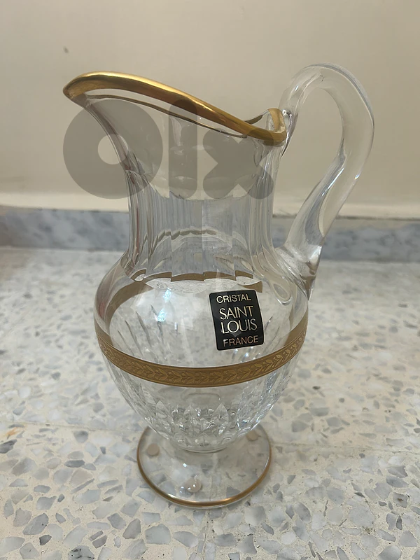 Vintage Cristal Saint-Louis France Crystal Pitcher / Ewer / 100+ years old – Gold Trim