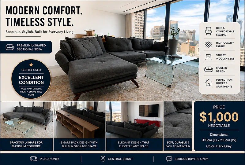 Modern Dark Grey sofa 6 seater Lshaped