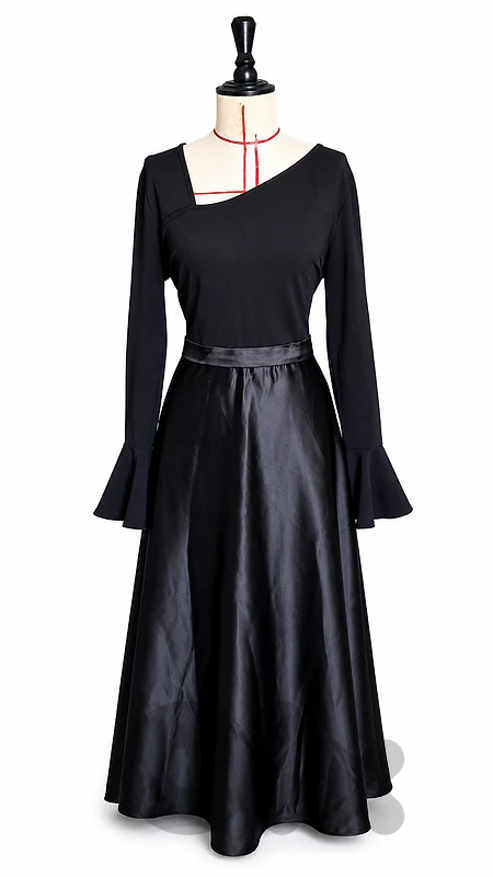 Asymmetric neck line Black dress