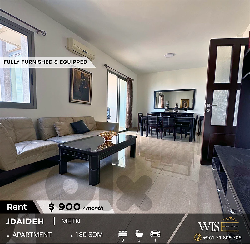 180 SQM Apartment for RENT in Jdaideh – Fully Furnished & Equipped
