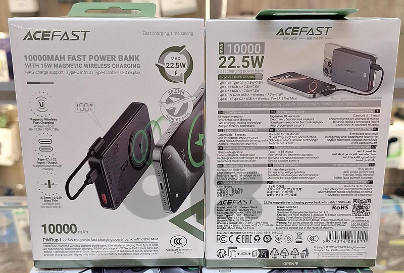 ACEFAST POWER BANK 10000MAH MAGNETIC WIRELESS CHARGING 15W M31