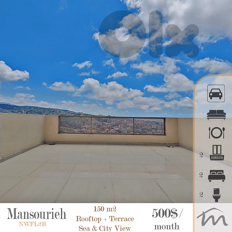 Mansourieh | Catchy 150m² 2 Bedrooms Rooftop + Terrace | Sea-City View