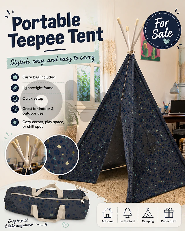 Portable Teepee Tent with Carry Bag – Indoor & Outdoor Use