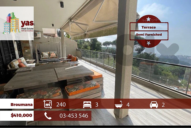 Broumana 240m2 | Terrace | Semi Furnished | Sea View | Calm Area | TCH