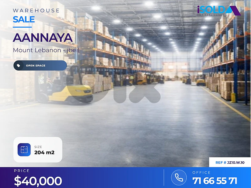 A 204 m2 Warehouse4 sale in Aannaya - مستودع للبيع في عنايا