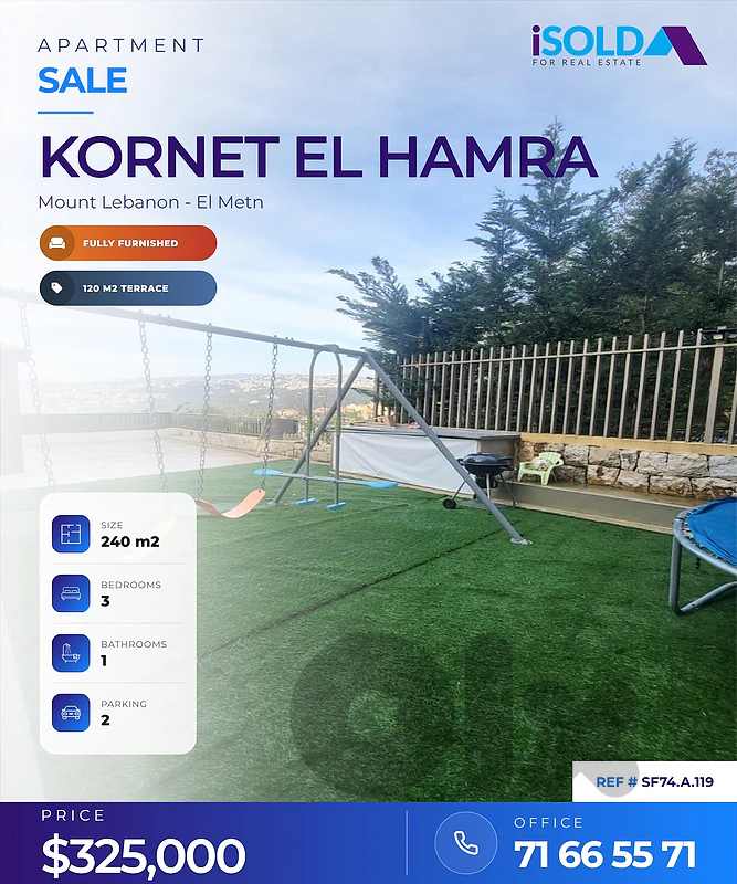 Hot deal,Apartment+Terrace,Open Mountain View 4Sale in Cornet el hamra