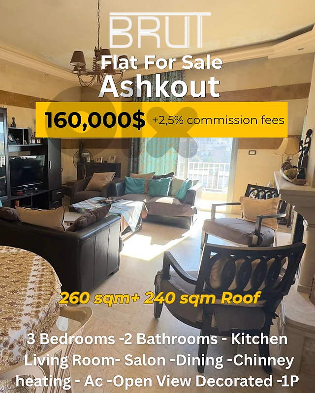 260 sqm Apartment + 240 sam Roof for sale in ashkout