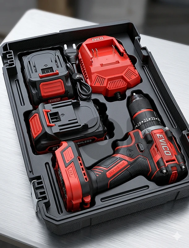 cordless drill with 2 batteries EVICO مقدح بطرية