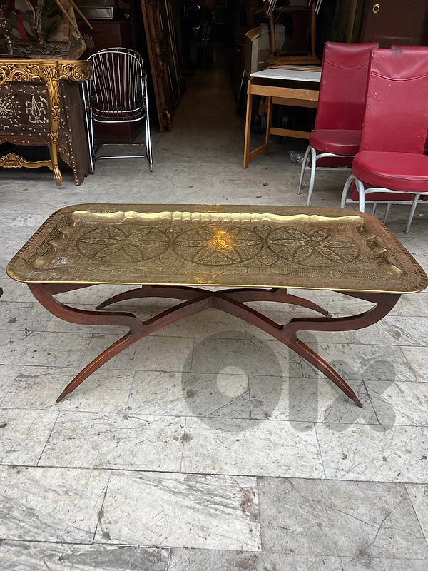 Mid-century Moroccan Brass Top Spider Legged Coffee Table. 1950s.