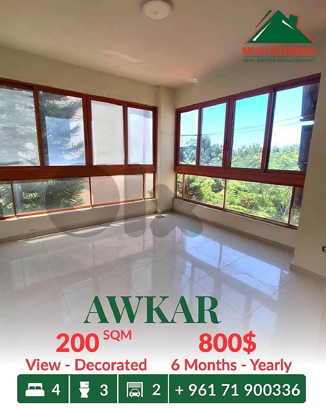 200 sqm Apartment For Rent in Awkar عوكر with Mountain View