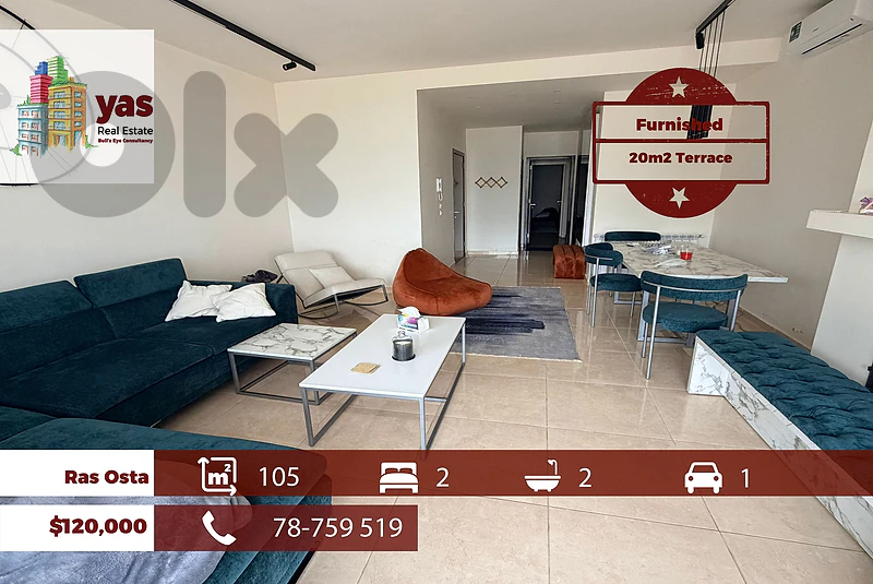 Ras osta 85m2 | 20m2 Terrace |Furnished | Calm Area | View | MCH