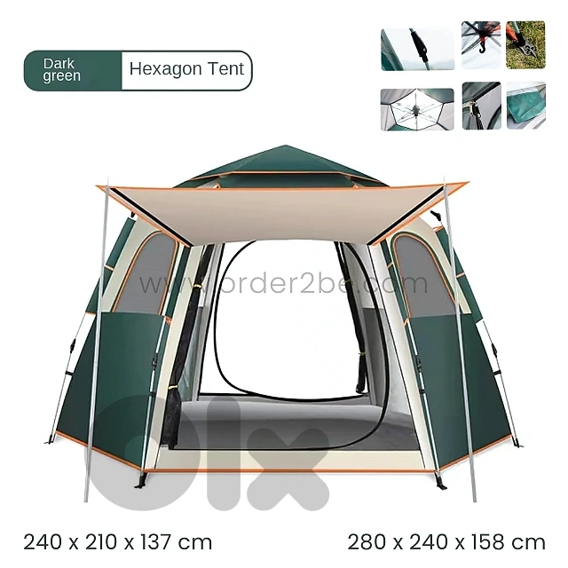 Automatic Pop-Up Camping Tent for 6-8 Campers – 2 Doors & Mesh Windows