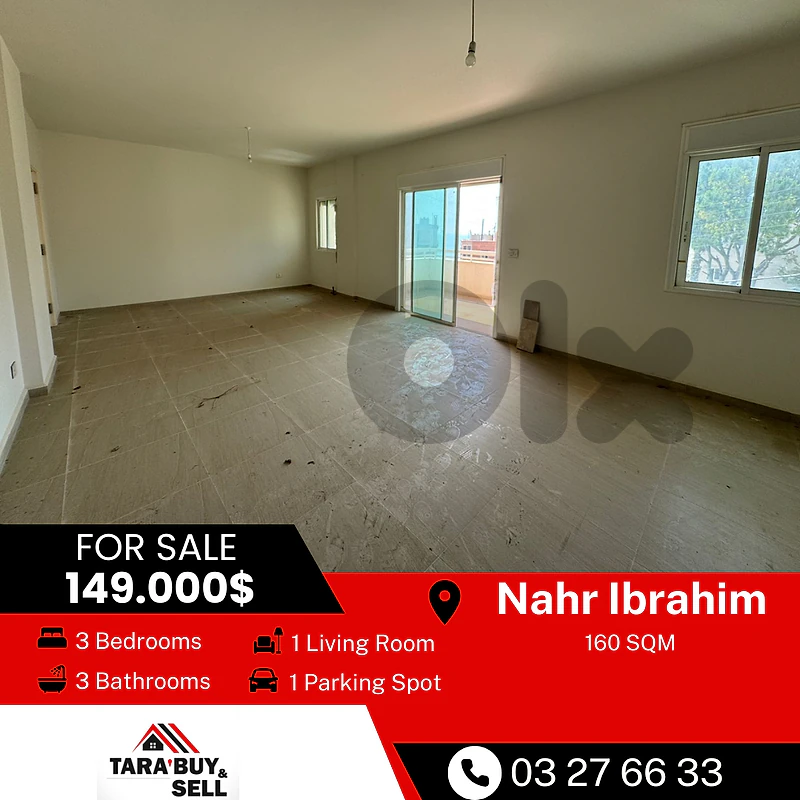 Apartment 160m in Nahr Ibrahim شقة للبيع 160م في نهر ابراهيم