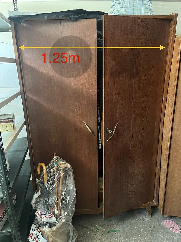 Vintage Mid-Century 2-Door Wooden Wardrobe with Mirror