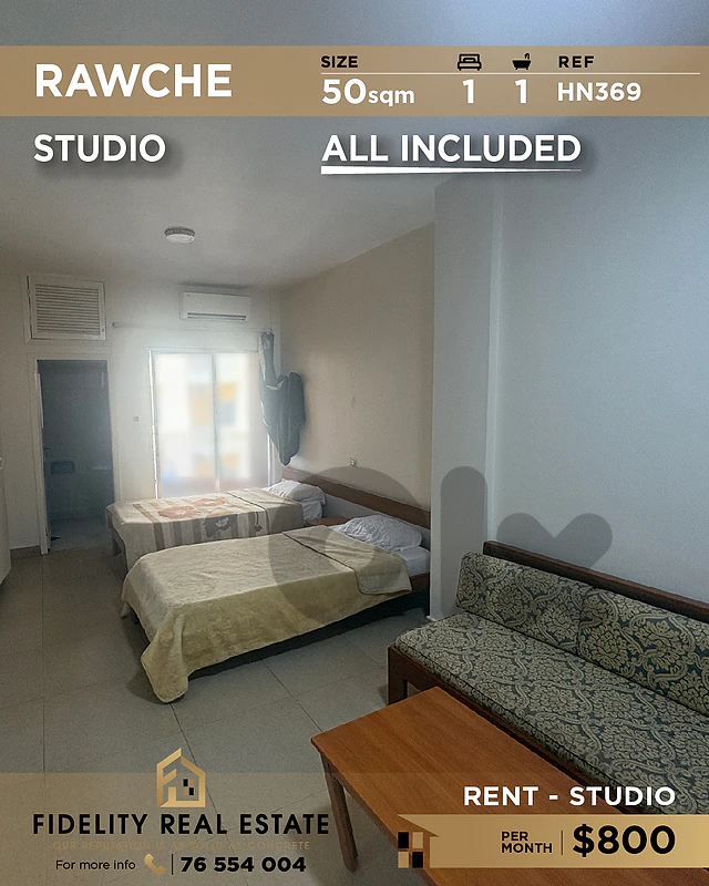 Studio for rent in Rawshe HN369 استوديو للإيجار في روشة