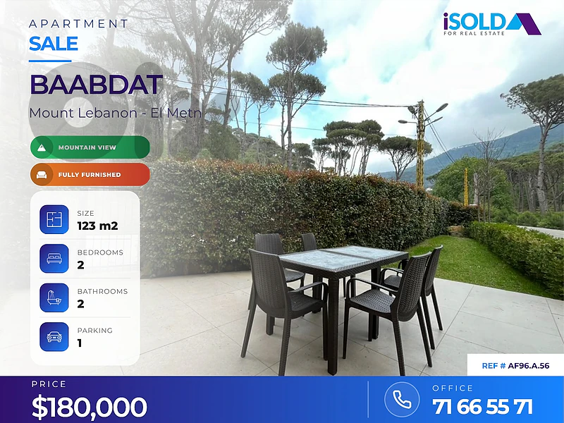 Apartment+40 sqm Garden 4 sale in Baabdat - شقة للبيع في بعبدات