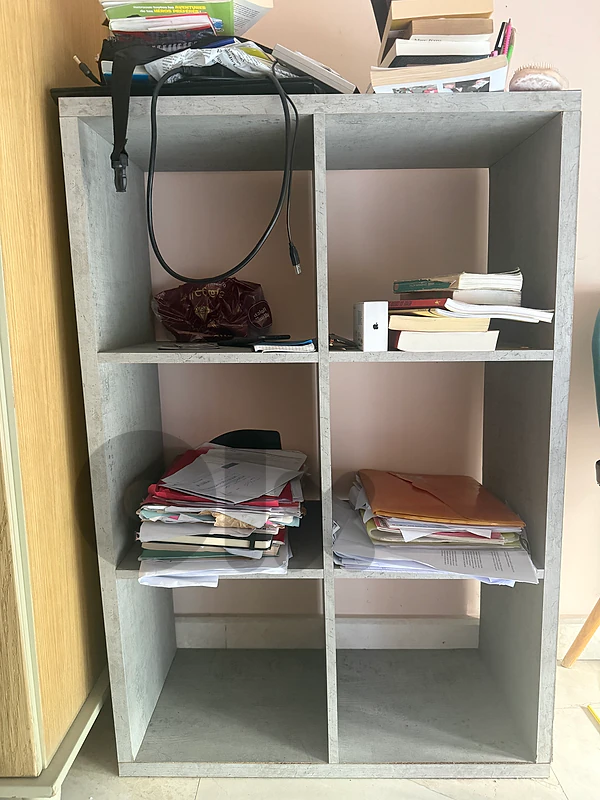 grey bookshelves