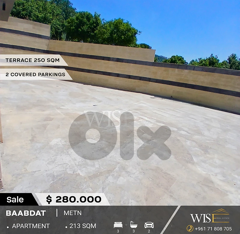 🏠 213 SQM Apartment with Large Terrace for SALE in Baabdat!