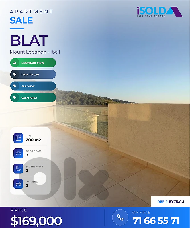Lux Apartment+panoramic view+Terrace 4 Sale in Jbeil, 1min to LAU-جبيل