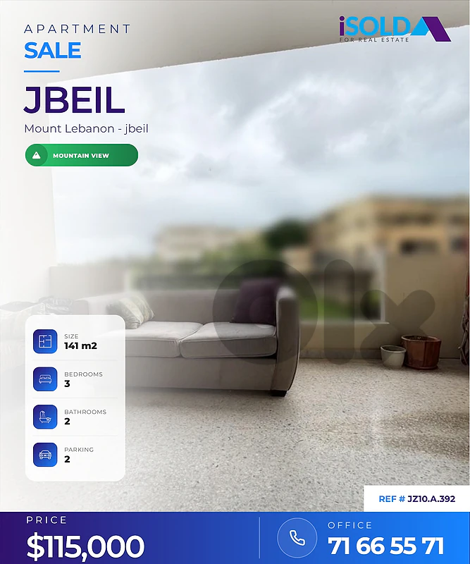 141 m2 apartment- open mountain view 4sale in Jbeil - JZ10.A.392