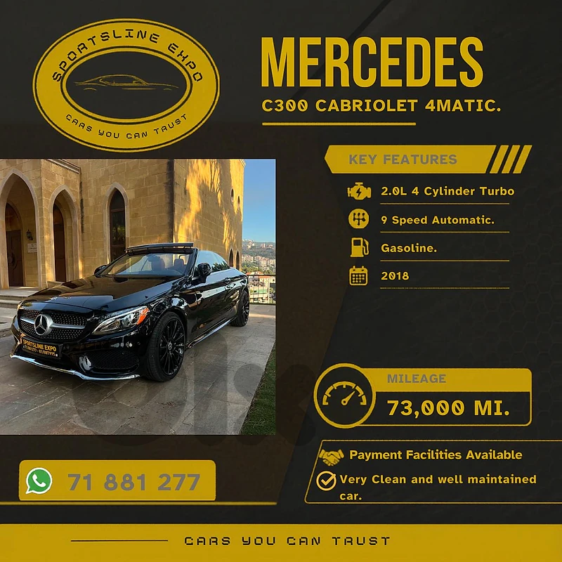 C300 Cabriolet 2018 4matic AMG Line (Payment Facility Available) C300 Cabriolet 2018 4matic AMG Line (Payment Facility Available)