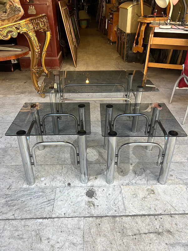 Vintage Set of 3 pcs coffe table 1970’s chrome 300$