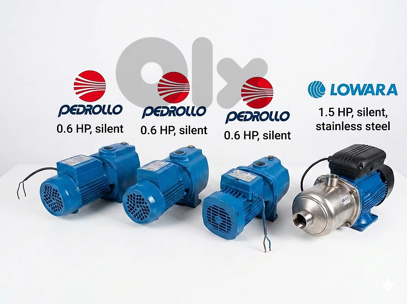 3 pedrollo 0.6 hp silent  1 lowara 1.5hp silent stainless steel