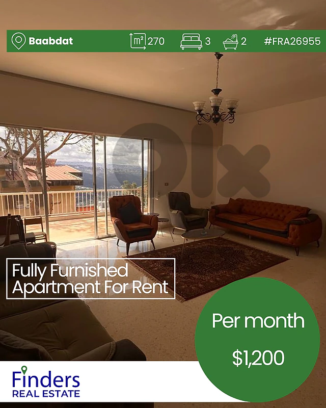 Apartment for rent in Baabdat! شقة للإيجار في بعبدات!