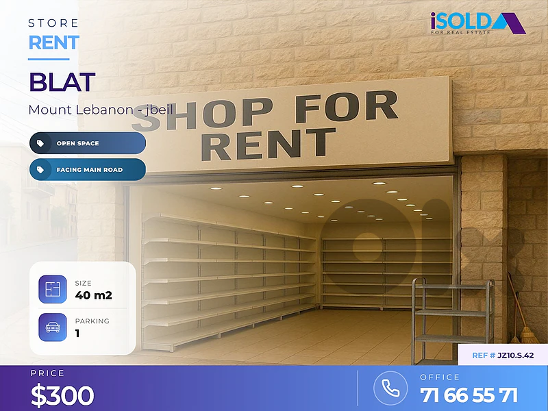 A 40 m2 store for rent in Blat - محل للإيجار في بلات