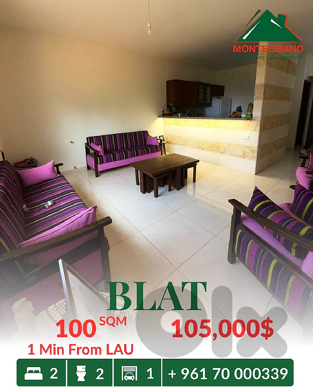 100 sqm Apartment in New Building For Sale in Blat بلاط