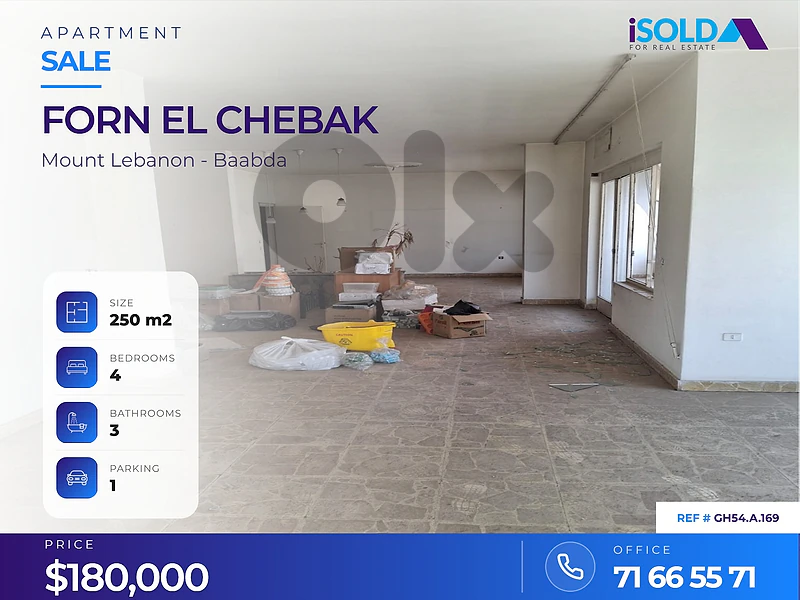 250m² apartment for sale in Furn El Chebbak, renovated building