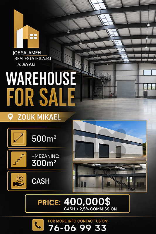 warehouse for sale 650m2 Easy access Catch/زوق مكايل