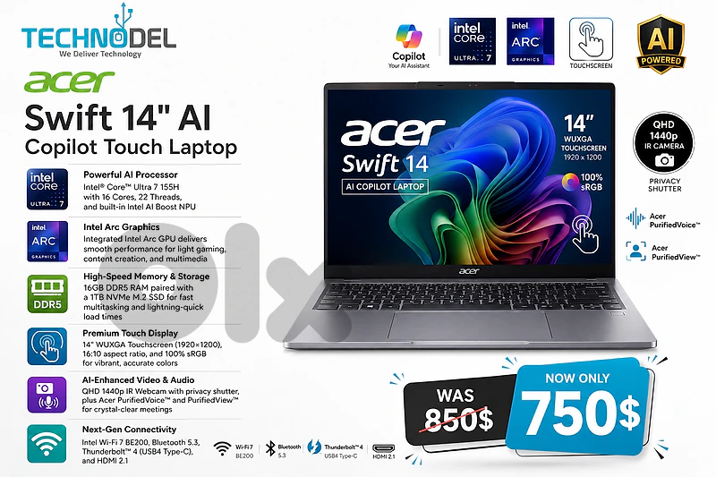 Acer Swift 14" AI Copilot Touch Laptop