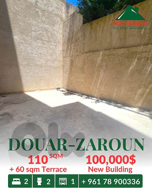 110sqm Apartment in New Building For Sale in Douar with 60 sqm Terrace
