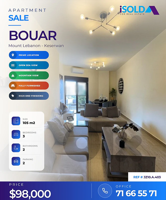 Apartment+open mountain/sea view 4 sale in bouar -  شقة للبيع في بوار