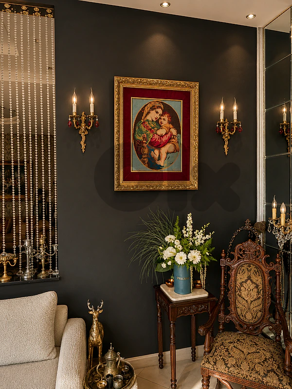 This vintage-style, handmade needlepoint tapestry