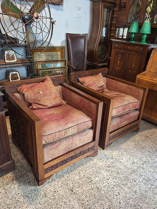 2 antique solid wood eastern bergers armchairs