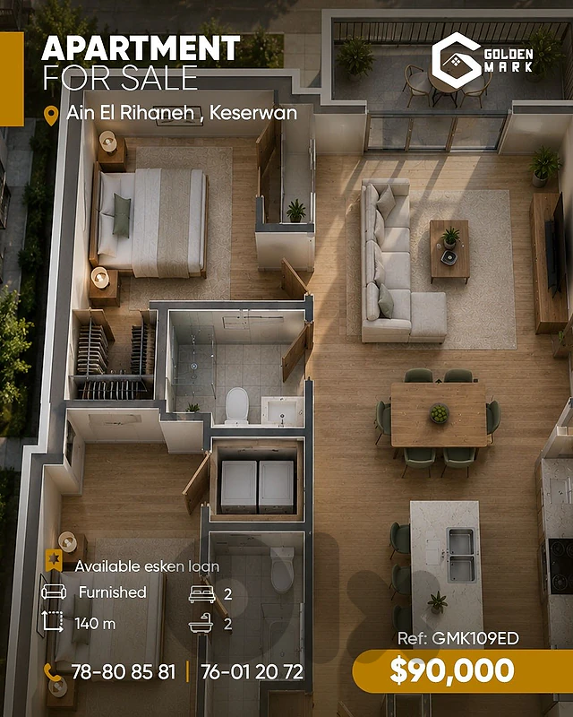 GMK109ED -  Apartment For Sale In  Ain El Rihaneh - شقة للبيع في عين الريحانة